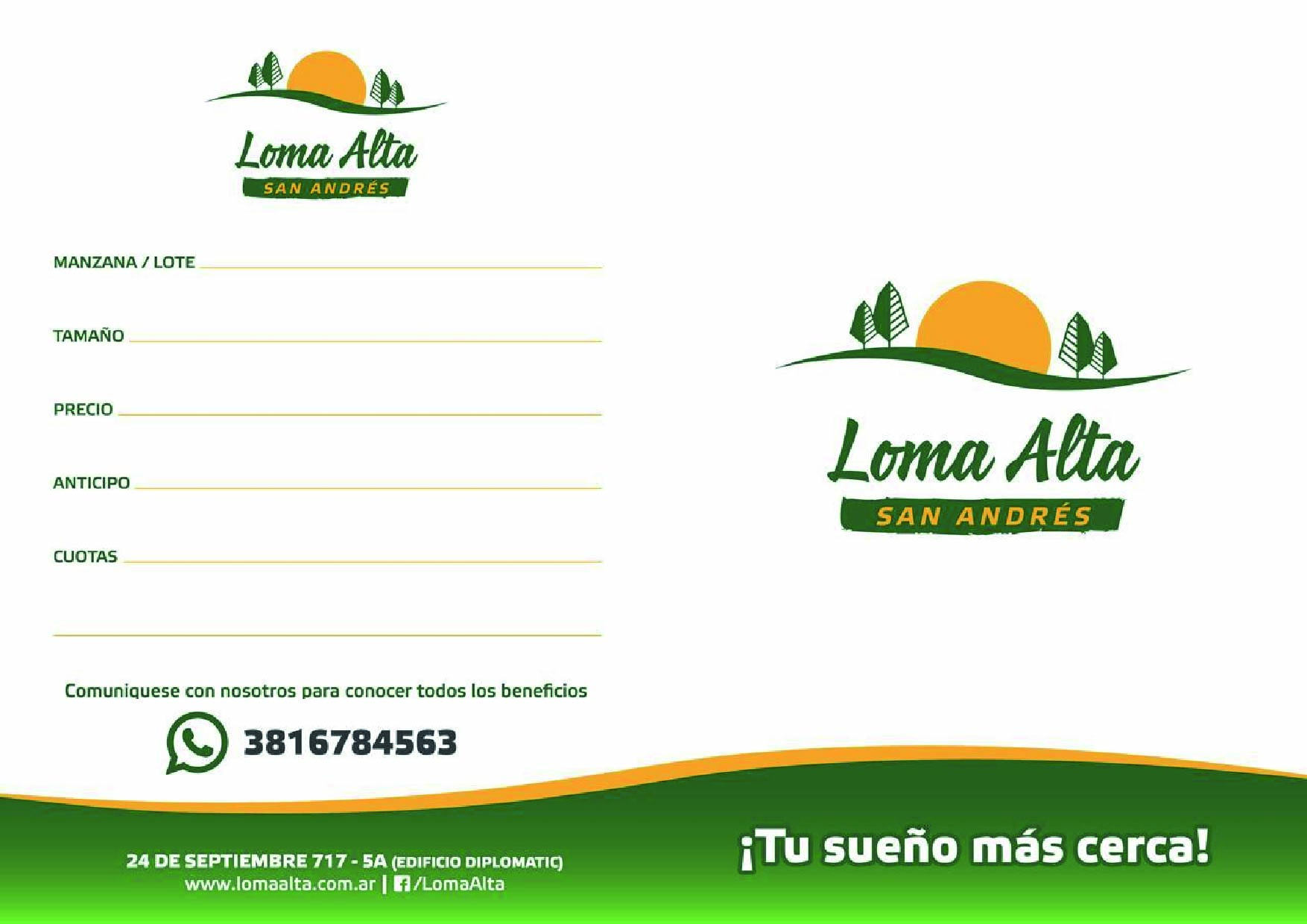 Loma Alta San Andrés bifold brochure