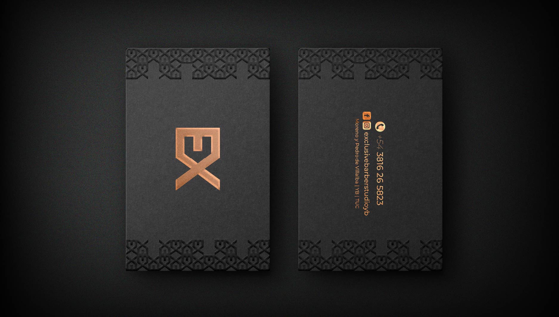 Xclusive Barber business cards in copper foil